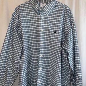 Brooks Brothers Regent Teal Blue and White Plaid Shirt